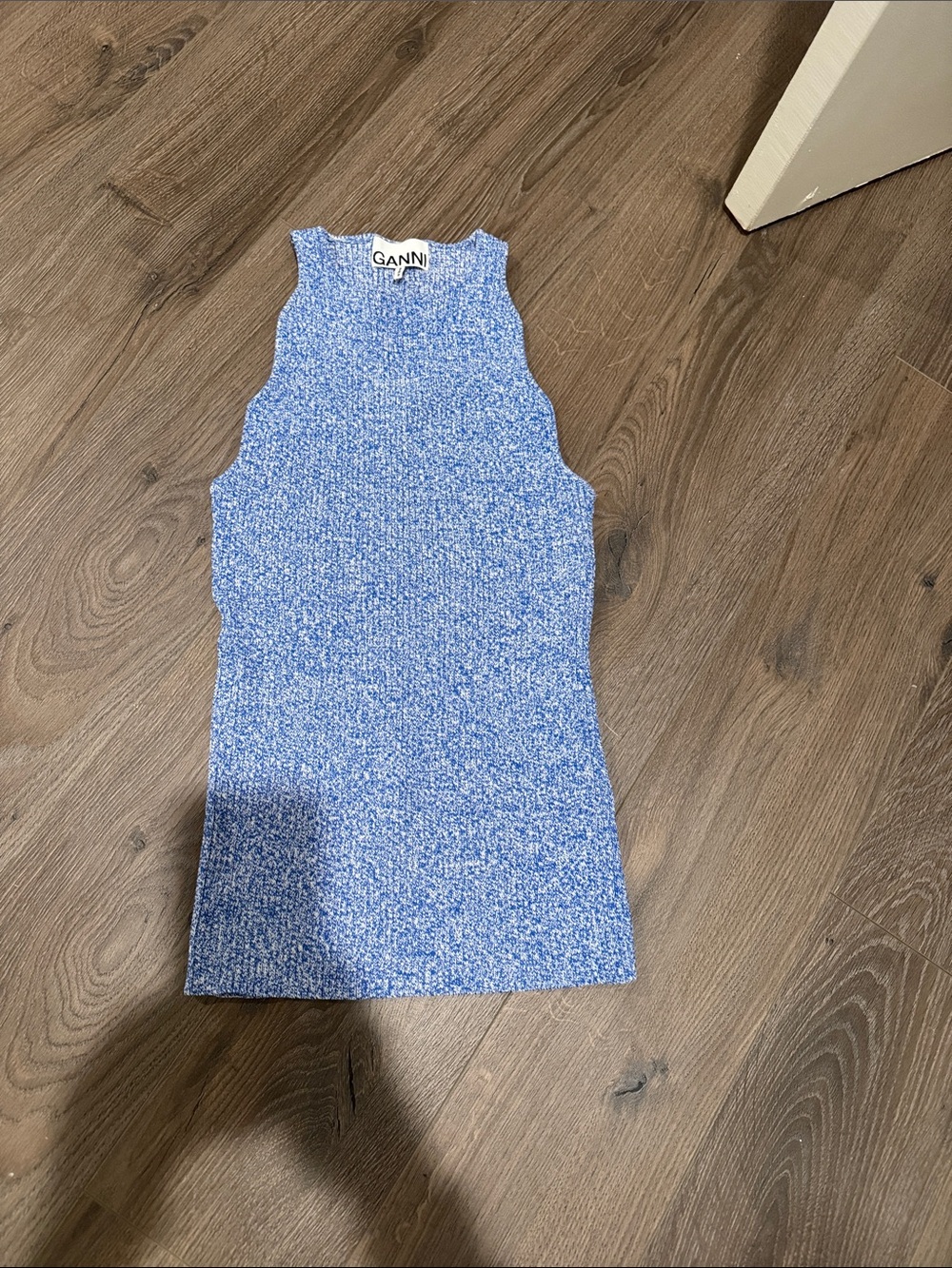 Ganni Light Blue Marled Knit Mini Dress